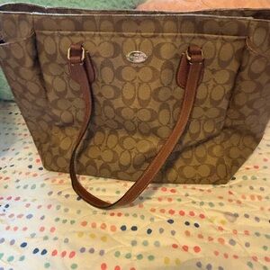 COACH HUGE signature tan Business Brief case, large travel tote, laptop etc